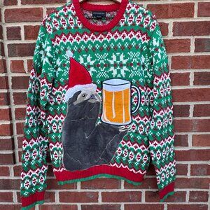 Blizzard Bay Ugly Christmas Sweater Adult Small Sloth Beer Pocket
